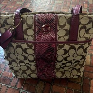 Coach Canvas Tote Bag - Brown and Purple